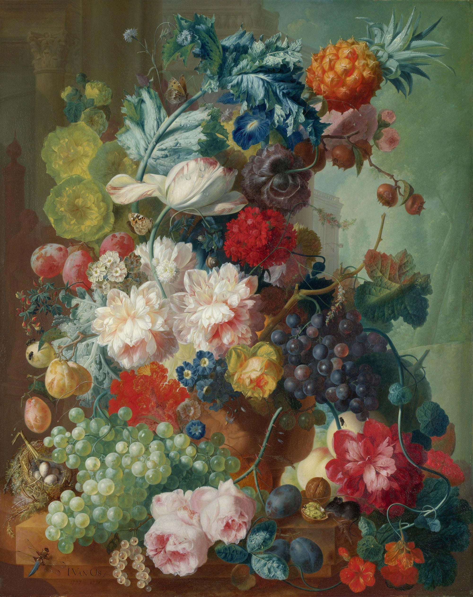 Fruit and Flowers in a Terracotta Vase - Oil Painting Haven