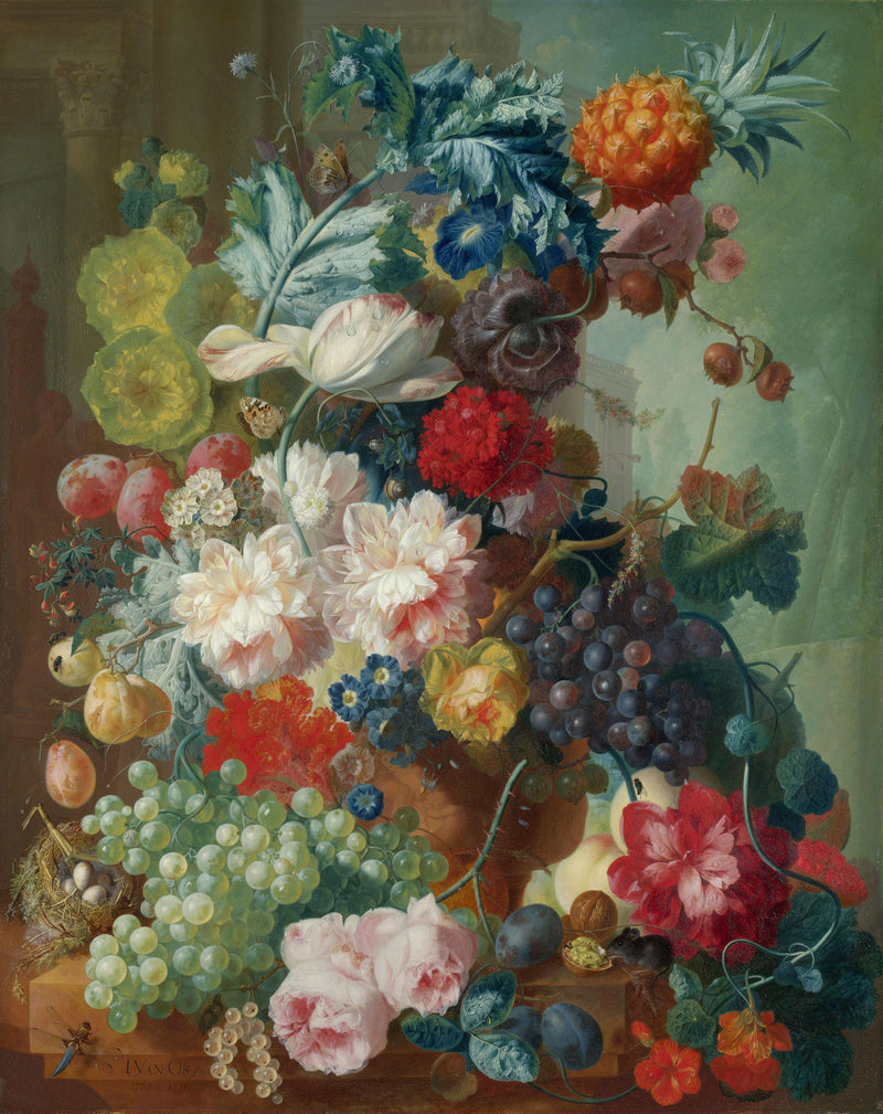 Fruit and Flowers in a Terracotta Vase - Oil Painting Haven Oil Painting Haven