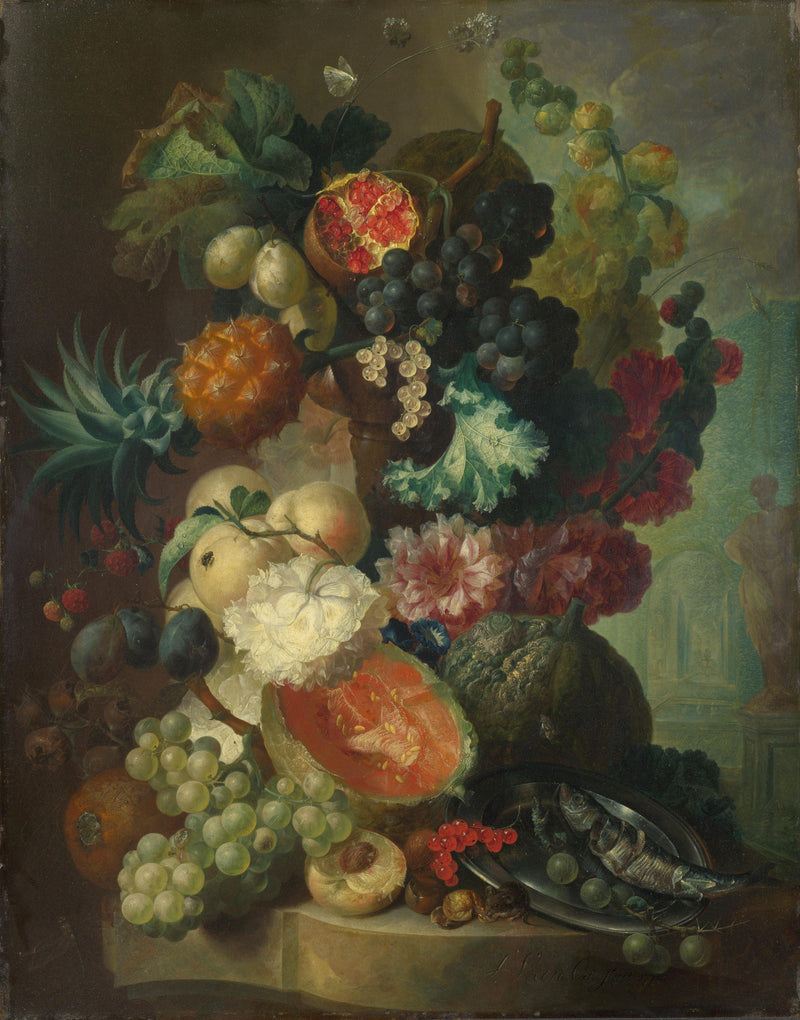 Fruit, Flowers and a Fish - Oil Painting Haven Oil Painting Haven