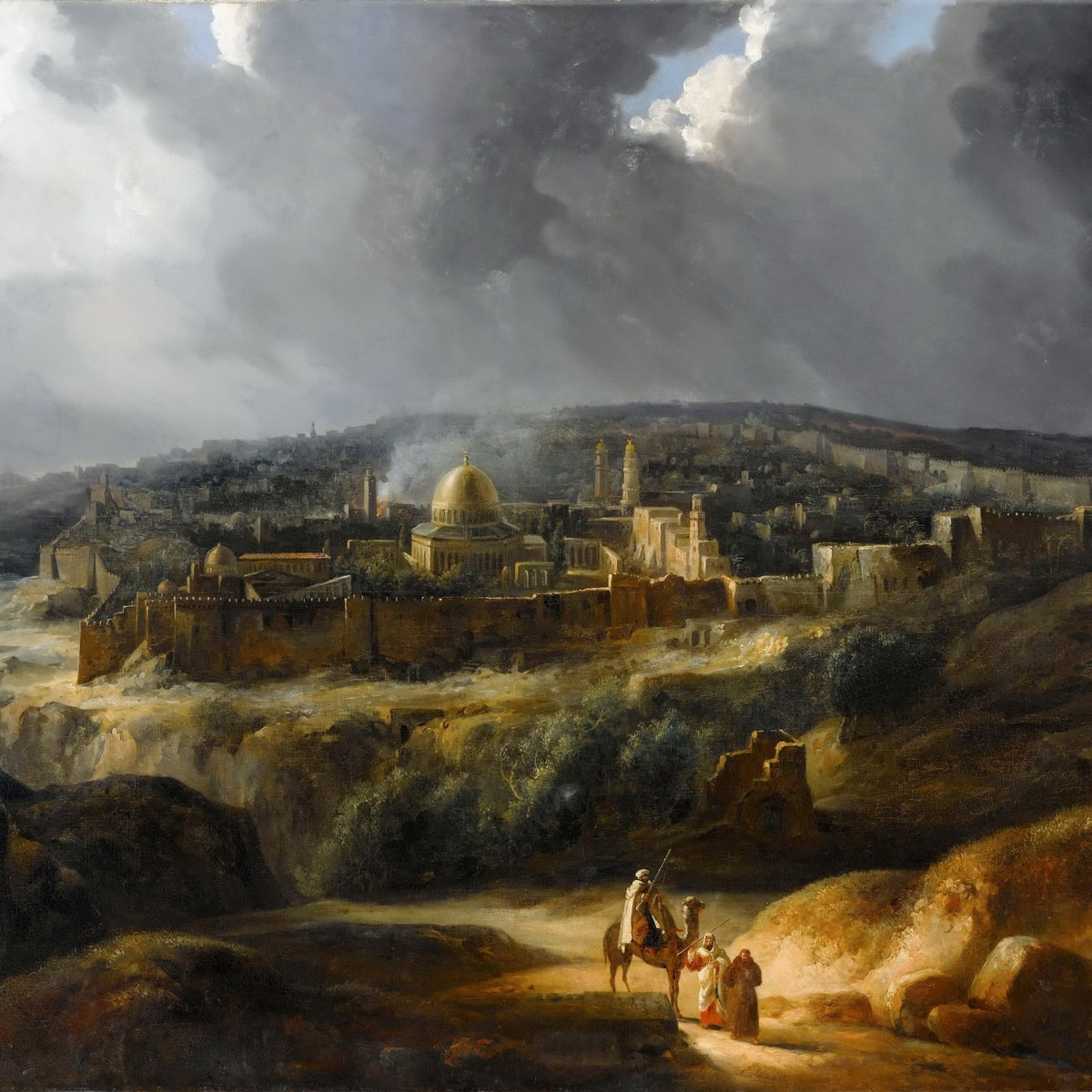 Hand-painted jerusalem city view from mount josaphat landscape oil painting on canvas