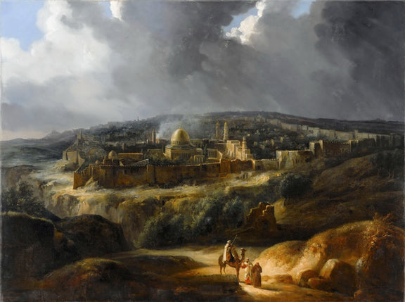 Hand-painted jerusalem city view from mount josaphat landscape oil painting on canvas