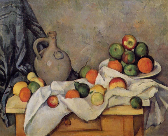 Jug, Curtain and Fruit - Still Life Oil Painting - Oil Painting Haven
