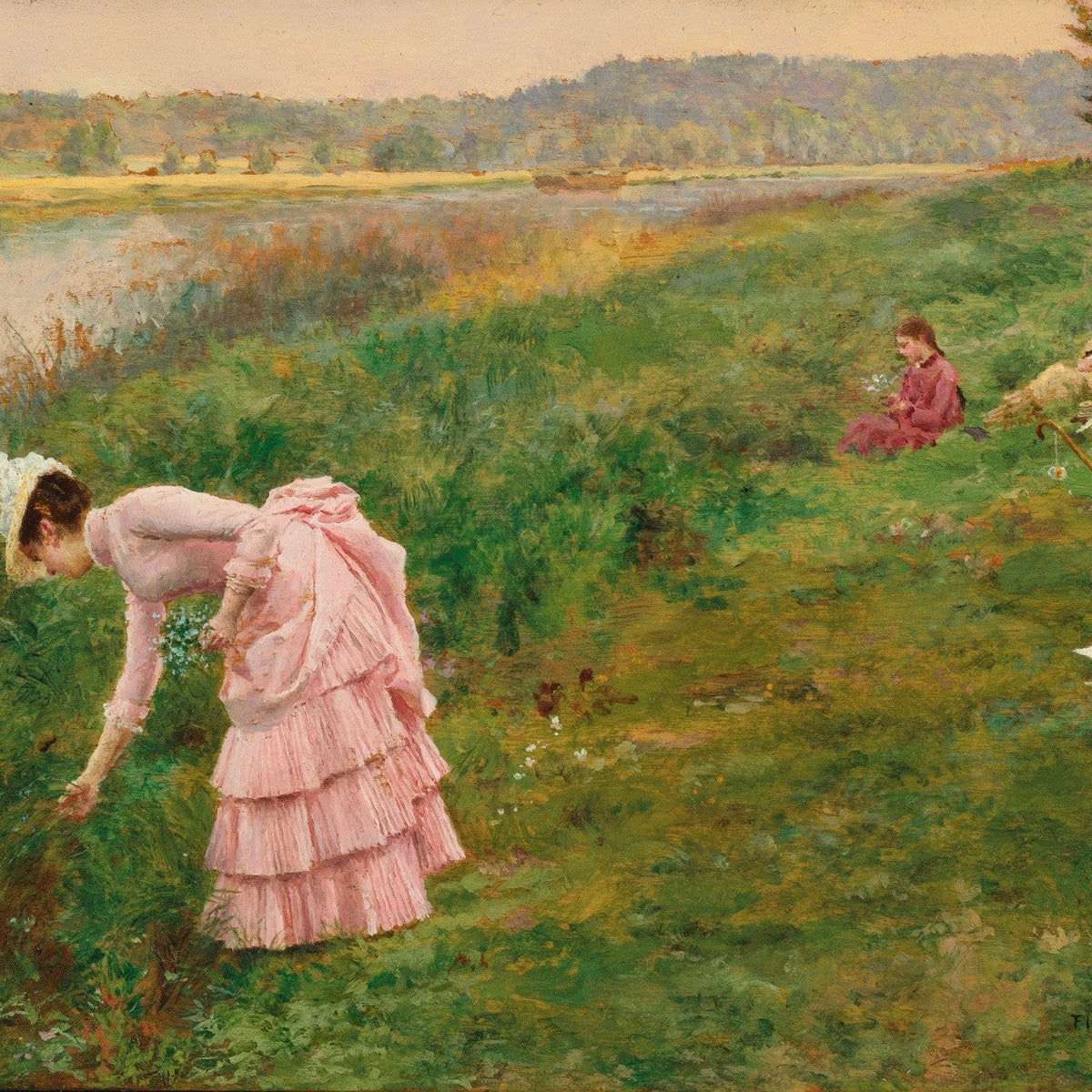 Ladies Gathering Wildflowers by the Riverside - People Oil Painting - Oil Painting Haven
