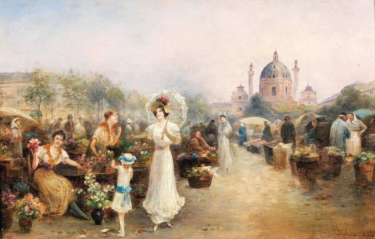 Ladies Visiting Flower Market in Paris - People Oil Painting - Oil Painting Haven