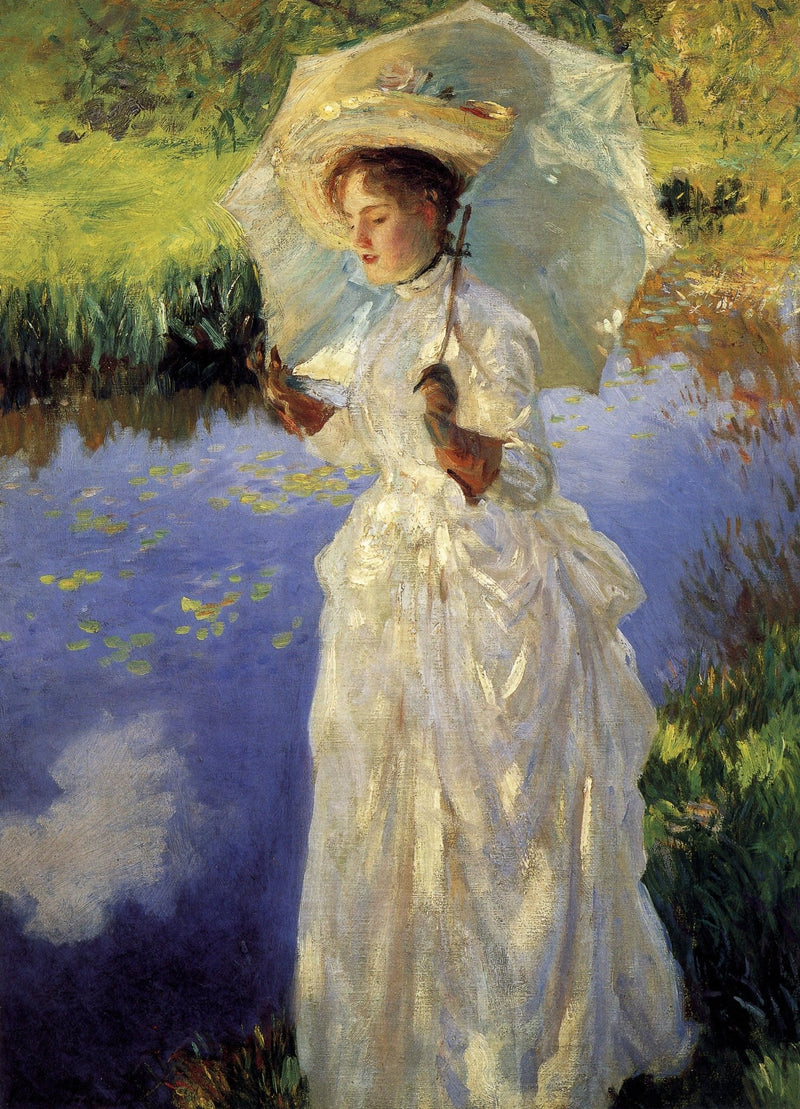 Lady with Parasol by the Water Garden - People Oil Painting - Oil Painting Haven