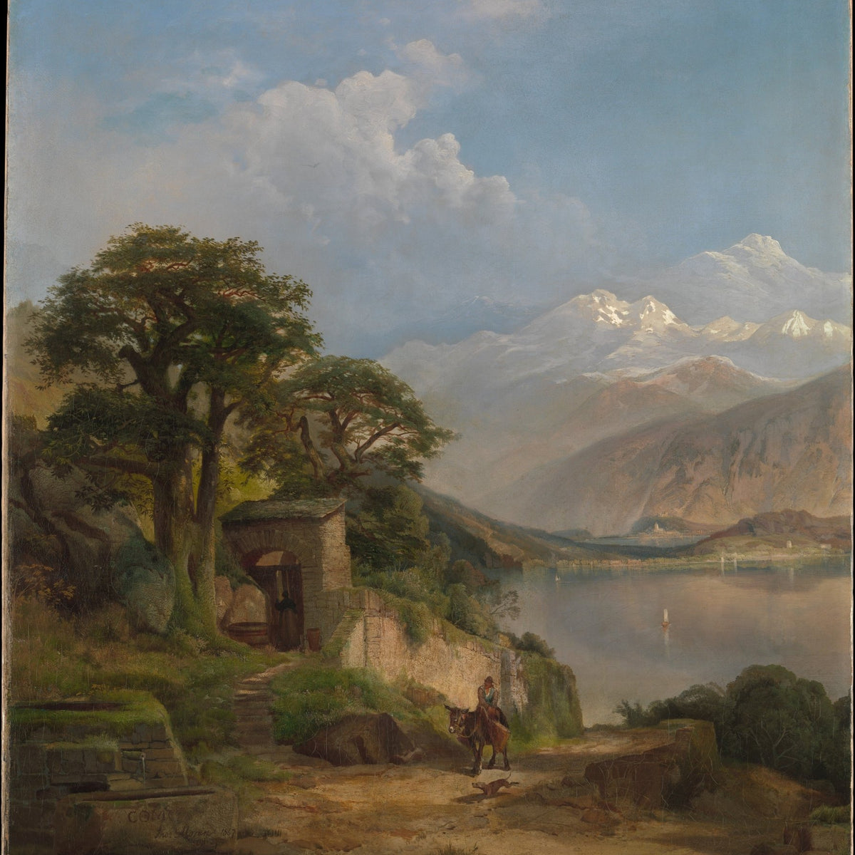 Lake Como Mountain View and Lakeside Path - Landscape Oil Painting - Oil Painting Haven