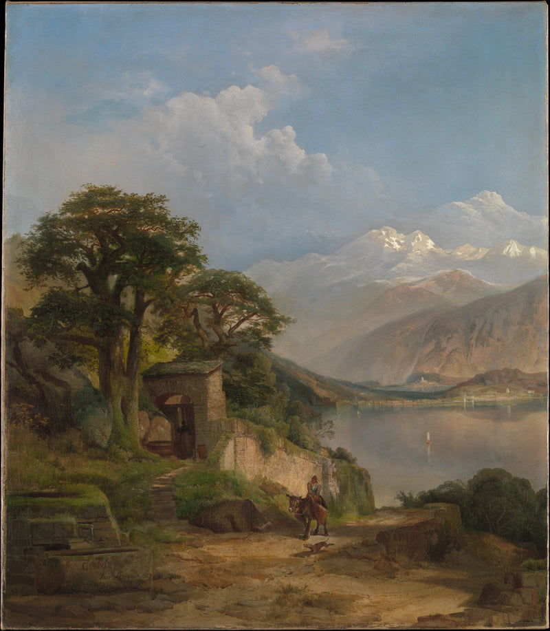 Lake Como Mountain View and Lakeside Path - Landscape Oil Painting - Oil Painting Haven