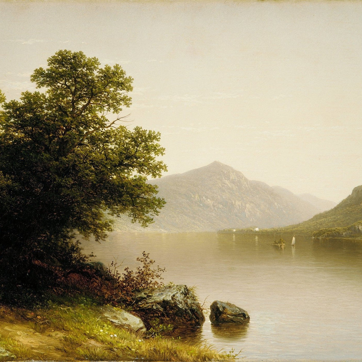 Lake George with Forest Shore and Mountain View - Landscape Oil Painting - Oil Painting Haven