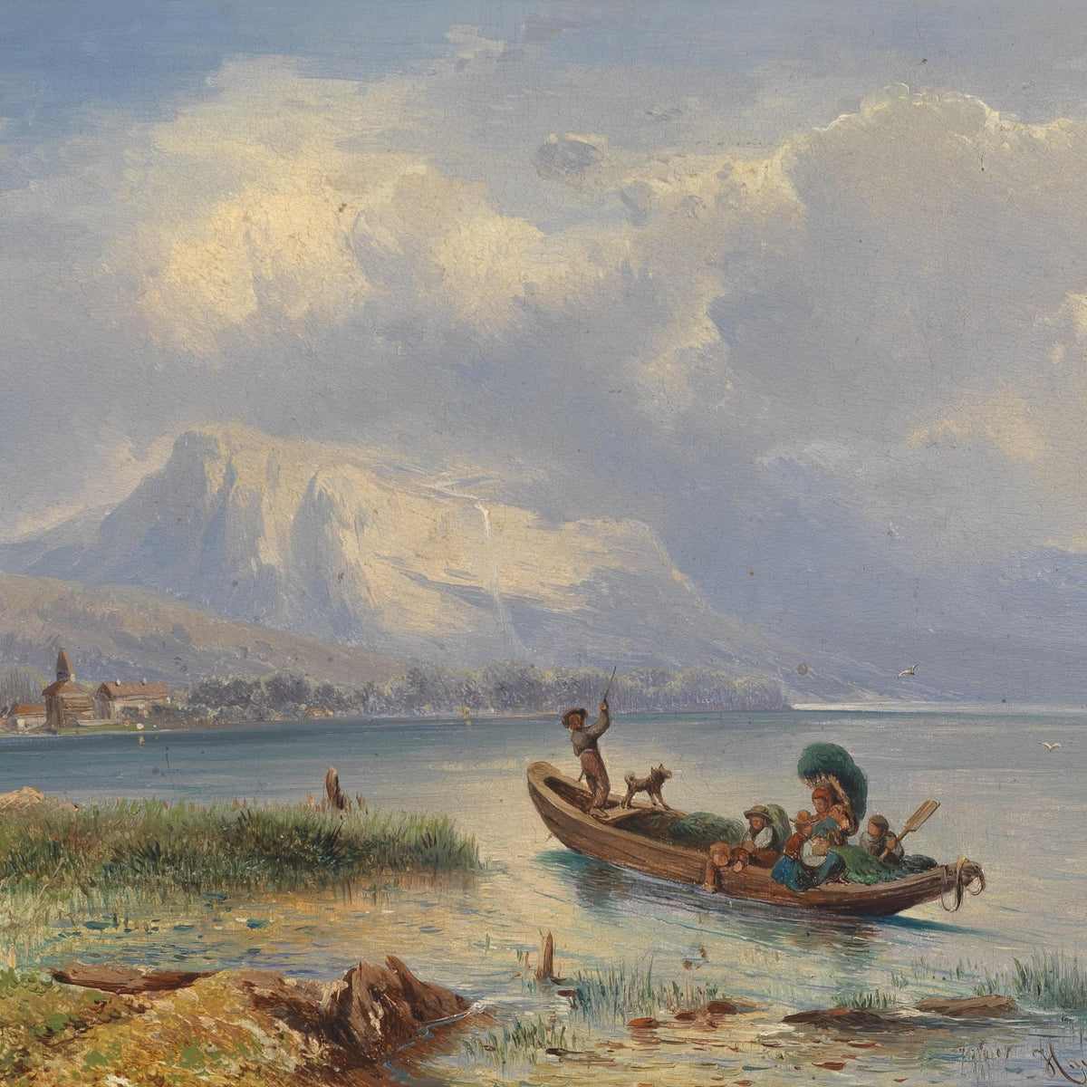 Lakeside Fishermen Scene | Hand - Painted Oil Painting - Oil Painting Haven