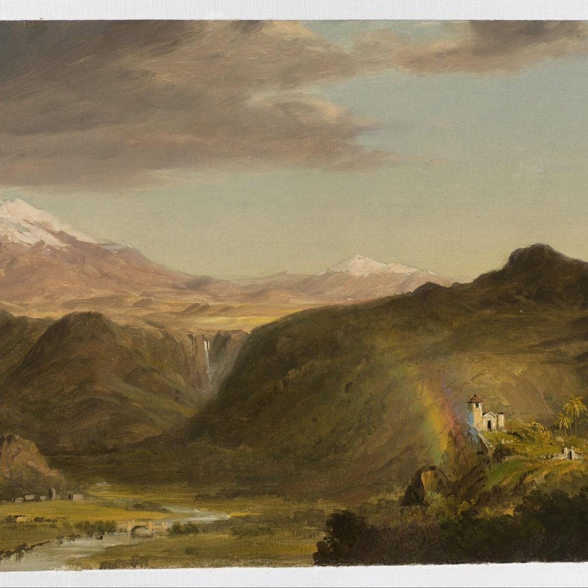 Landscap Oil Painting - Andean Landscape with Waterfall Chapel - Oil Painting Haven