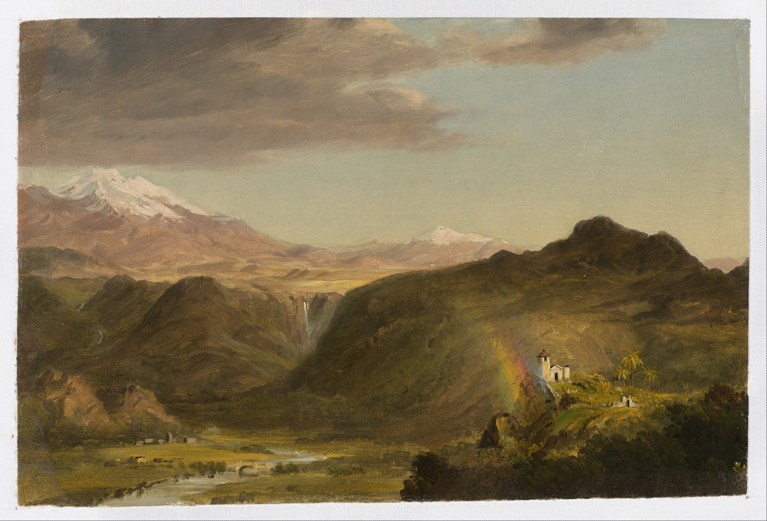 Landscap Oil Painting - Andean Landscape with Waterfall Chapel - Oil Painting Haven