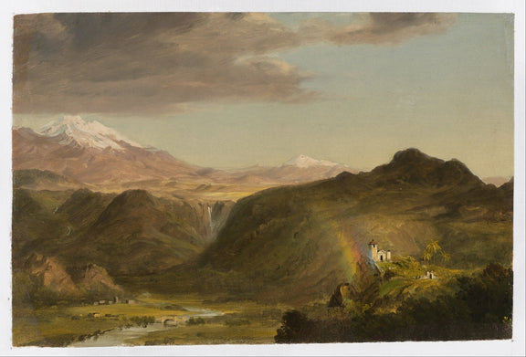 Landscap Oil Painting - Andean Landscape with Waterfall Chapel - Oil Painting Haven