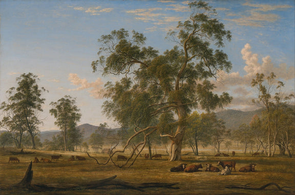 Landscap Oil Painting - Australian Gum Tree Landscape with Cattle - Oil Painting Haven