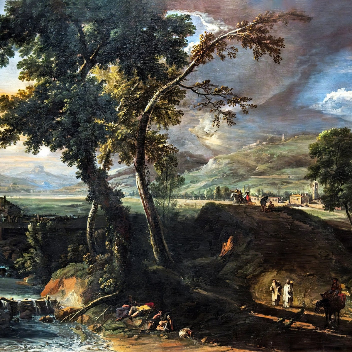 Landscap Oil Painting - Italianate Village Landscape with Stream - Oil Painting Haven