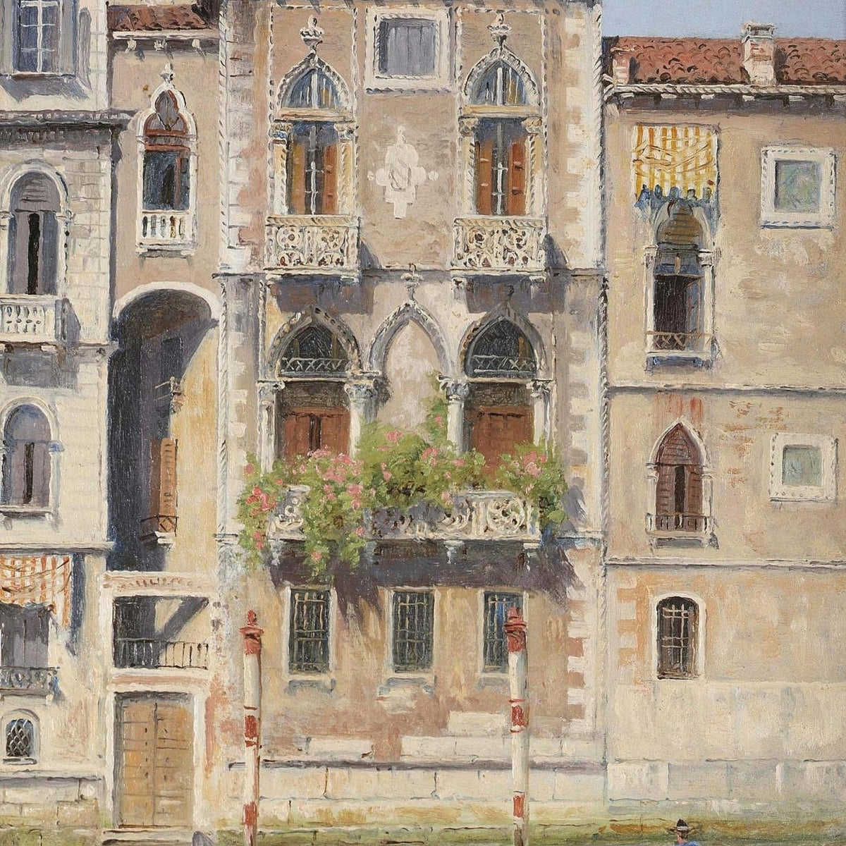Landscap Oil Painting - Venetian Palazzo Facade with Gondola - Oil Painting Haven