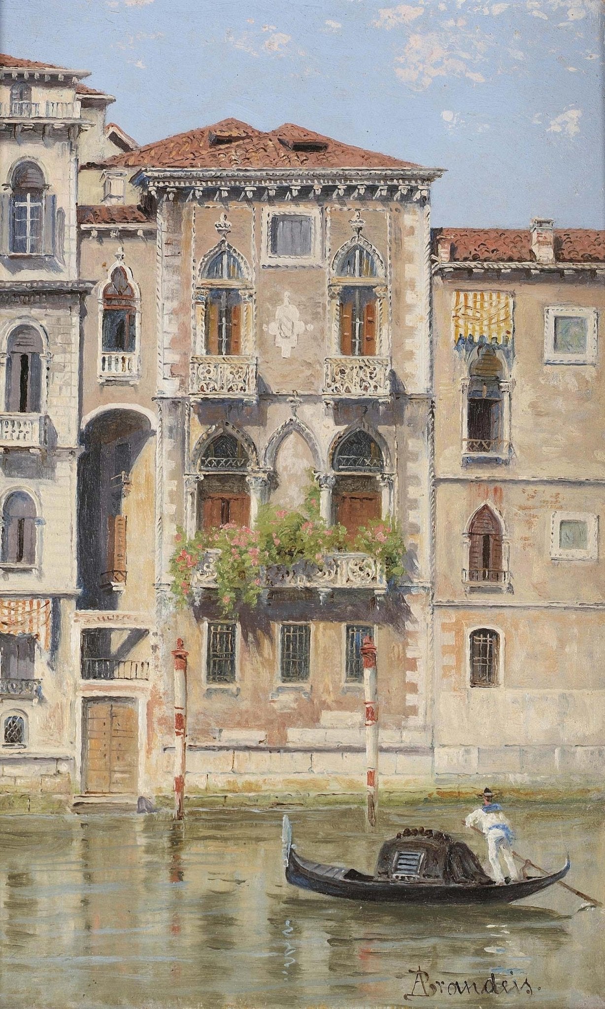 Landscap Oil Painting - Venetian Palazzo Facade with Gondola - Oil Painting Haven