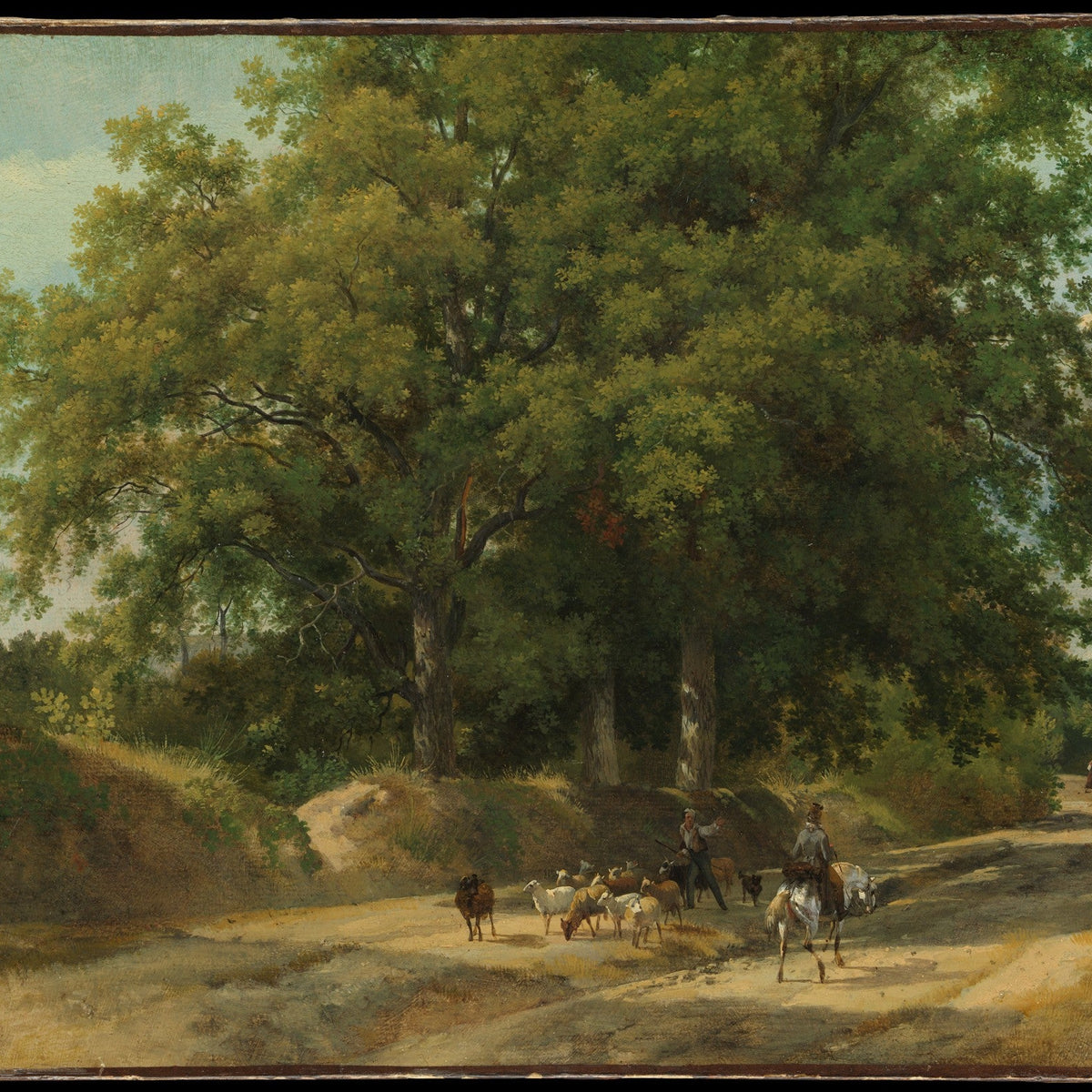 Hand-painted a shepherd and rider on a country lane landscape oil painting on canvas