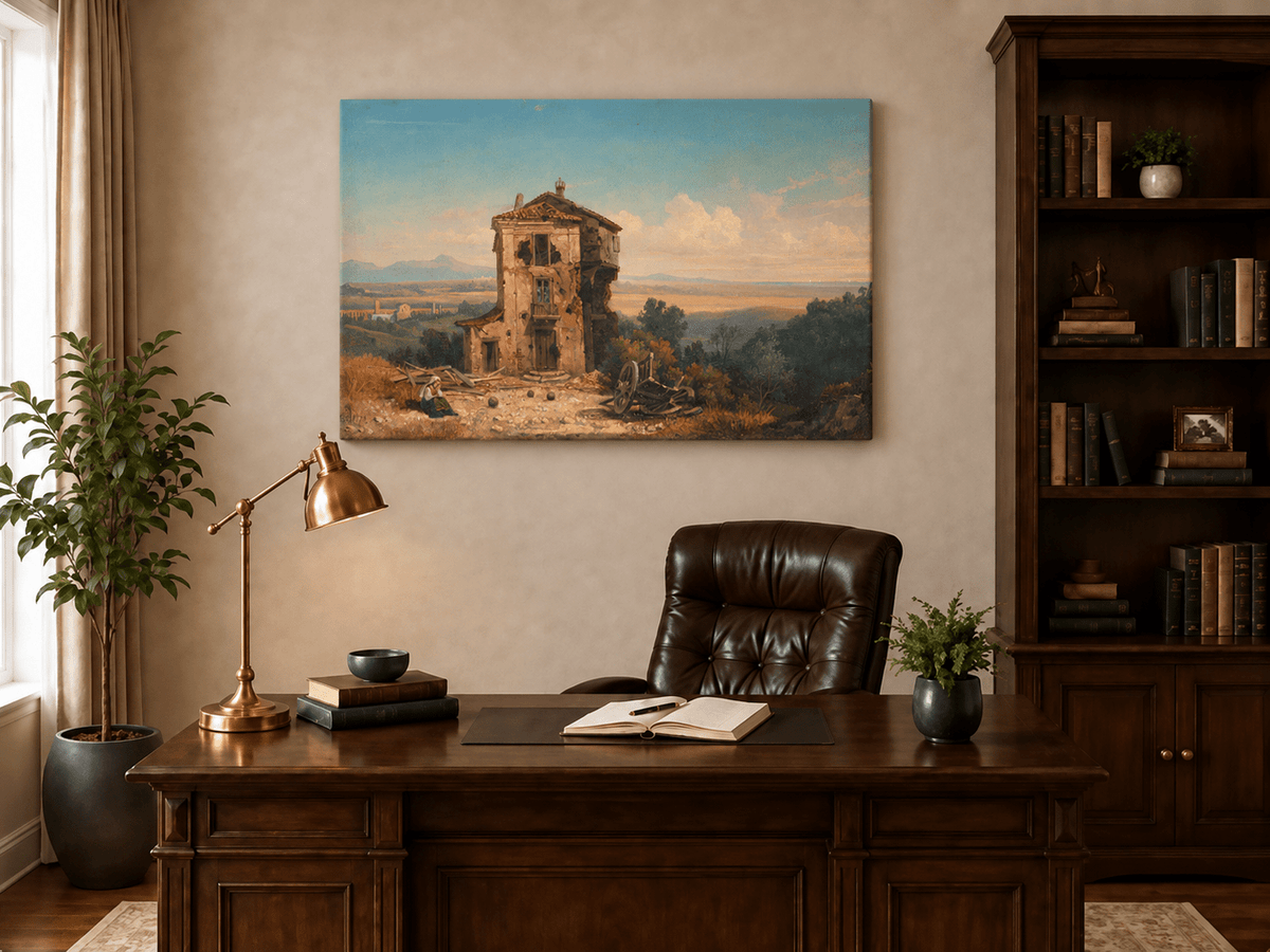 Landscape Oil Painting - Abandoned Country House in Open Fields