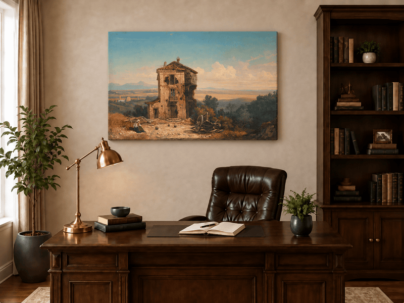 Landscape Oil Painting - Abandoned Country House in Open Fields
