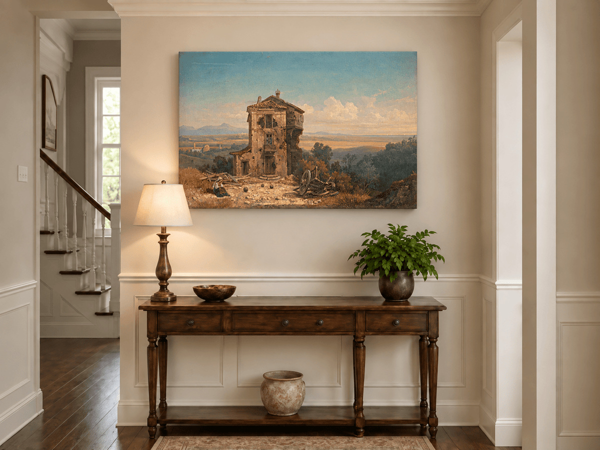 Landscape Oil Painting - Abandoned Country House in Open Fields