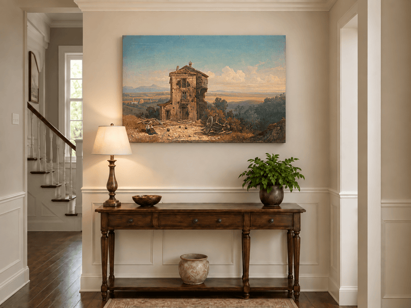 Landscape Oil Painting - Abandoned Country House in Open Fields