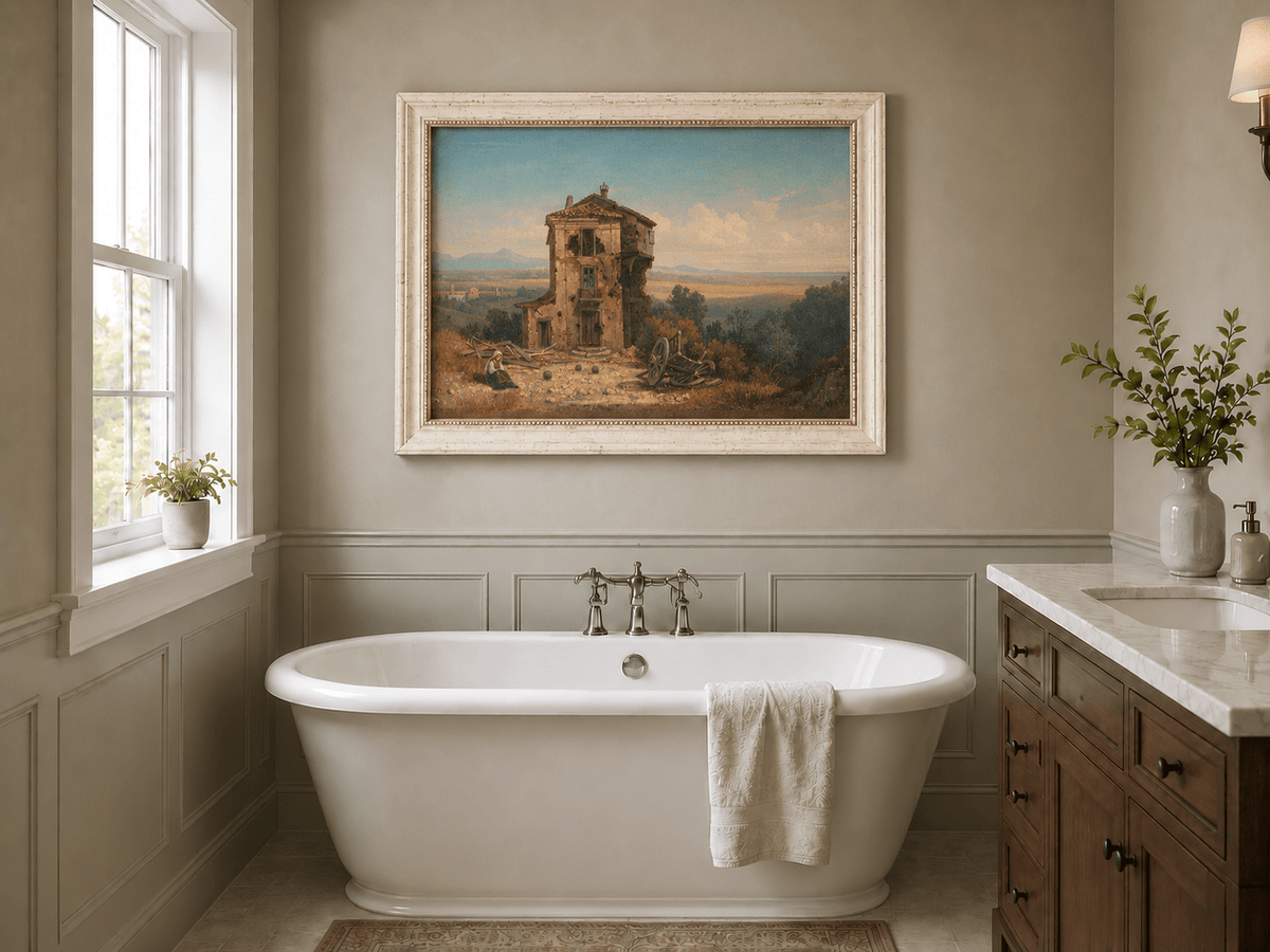 Landscape Oil Painting - Abandoned Country House in Open Fields