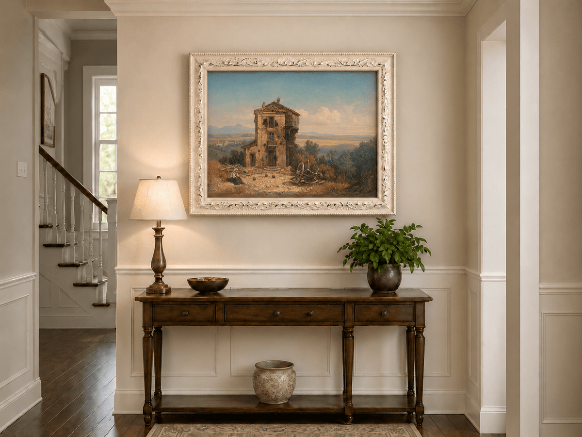 Landscape Oil Painting - Abandoned Country House in Open Fields