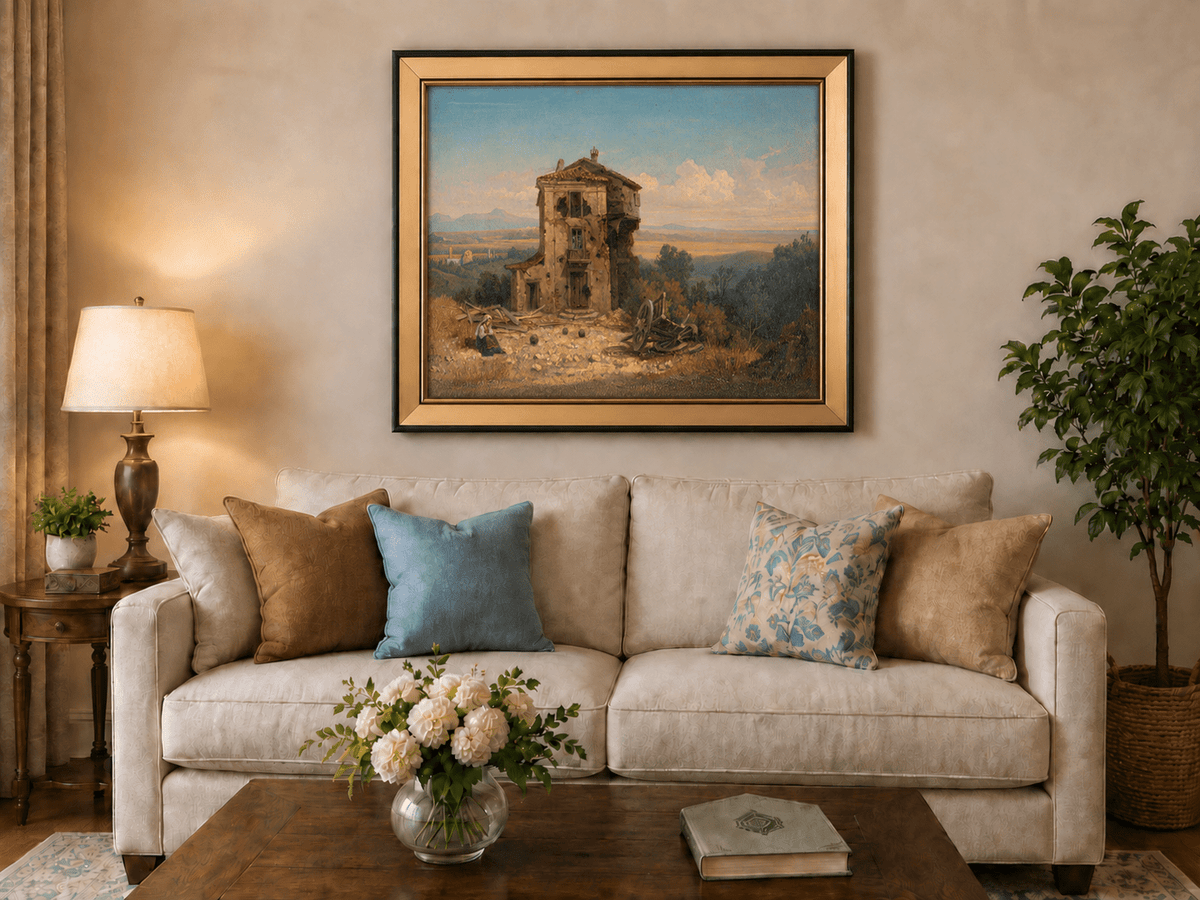Landscape Oil Painting - Abandoned Country House in Open Fields