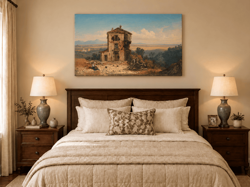 Landscape Oil Painting - Abandoned Country House in Open Fields