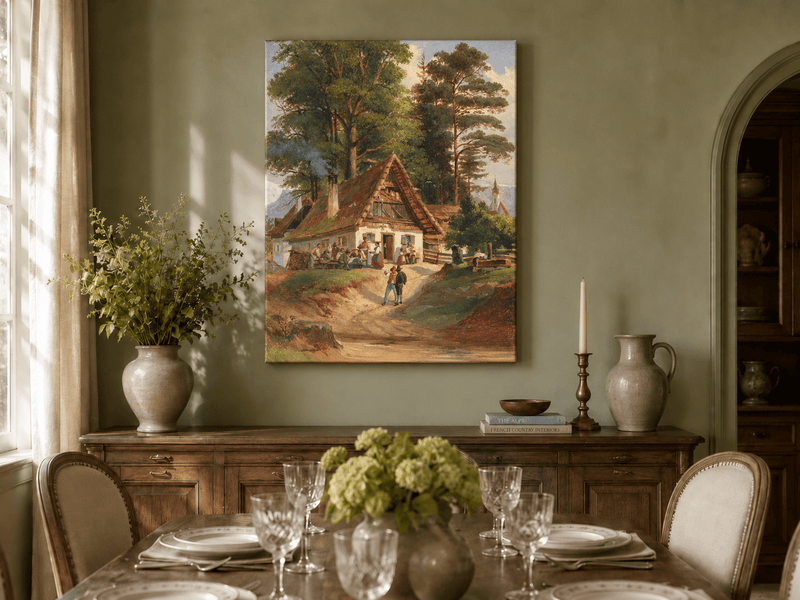 Landscape Oil Painting - Alpine Cottage Gathering