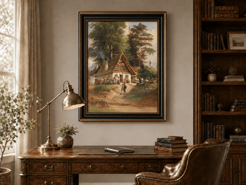 Landscape Oil Painting - Alpine Cottage Gathering