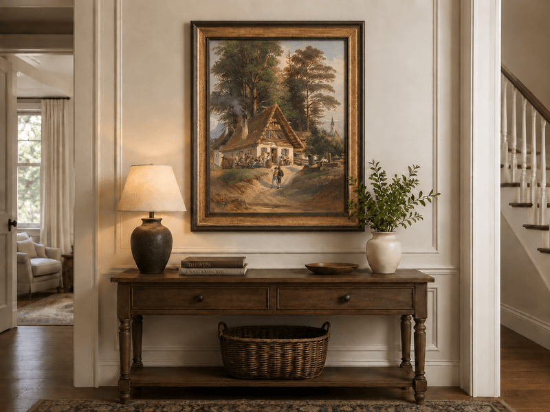 Landscape Oil Painting - Alpine Cottage Gathering