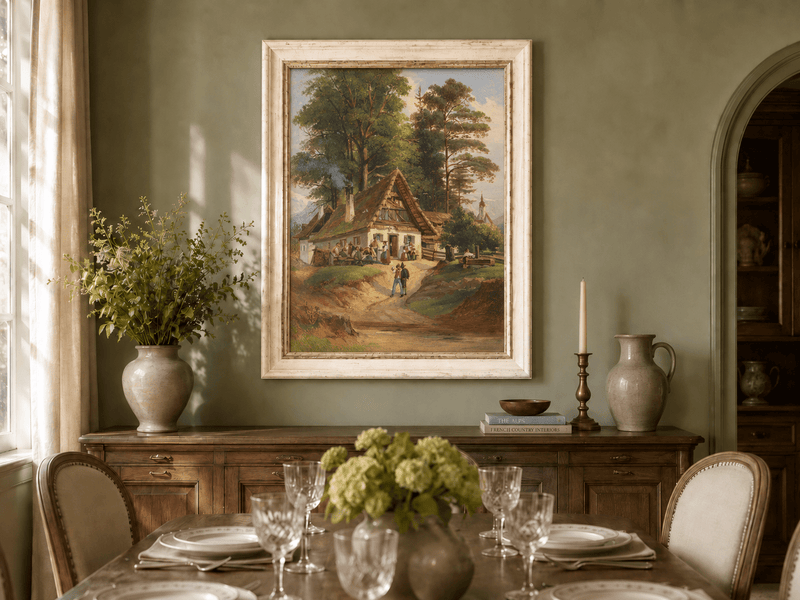 Landscape Oil Painting - Alpine Cottage Gathering