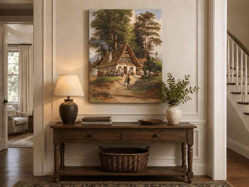Landscape Oil Painting - Alpine Cottage Gathering