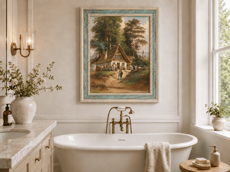Landscape Oil Painting - Alpine Cottage Gathering