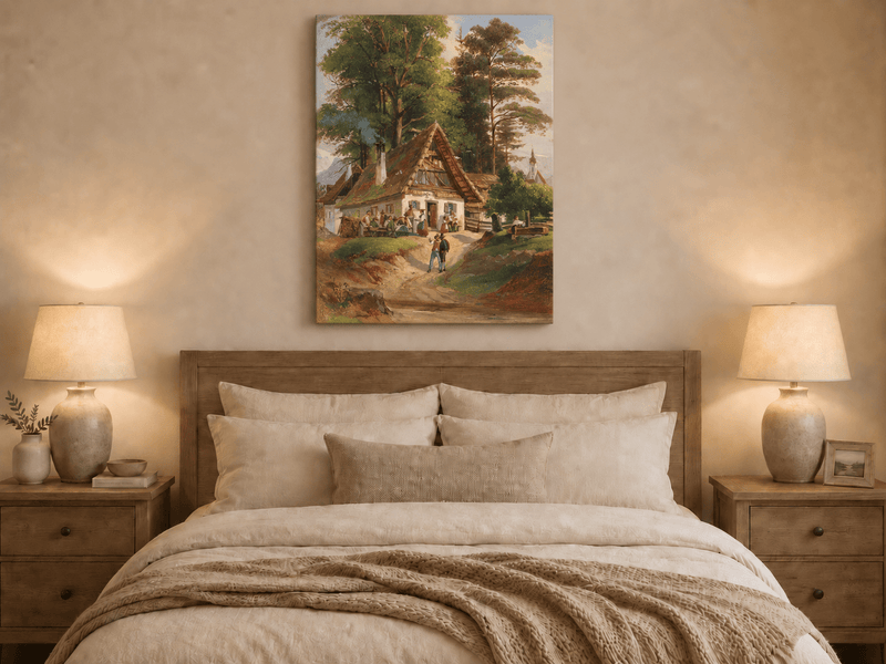 Landscape Oil Painting - Alpine Cottage Gathering