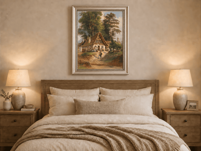 Landscape Oil Painting - Alpine Cottage Gathering