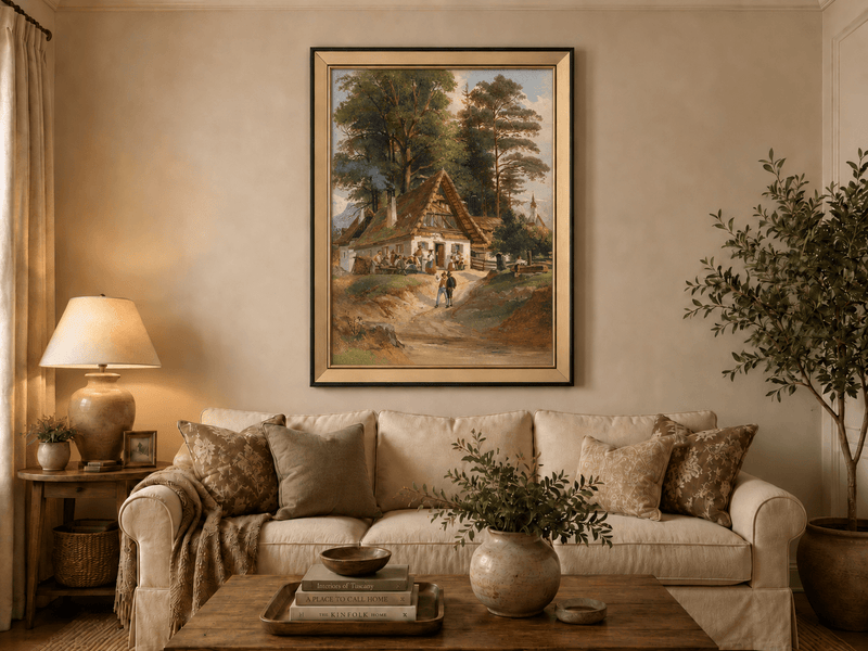 Landscape Oil Painting - Alpine Cottage Gathering