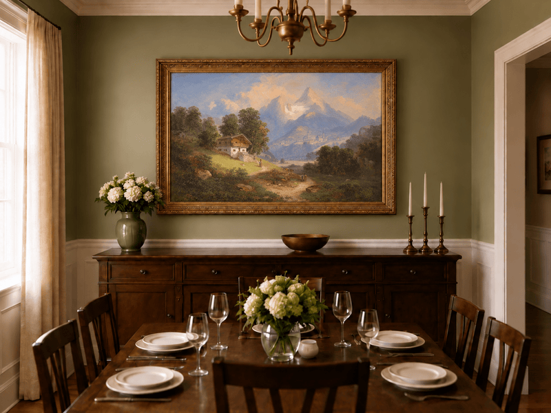 Landscape Oil Painting - Alpine Cottage & Mountain Path