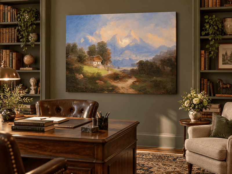 Landscape Oil Painting - Alpine Cottage & Mountain Path