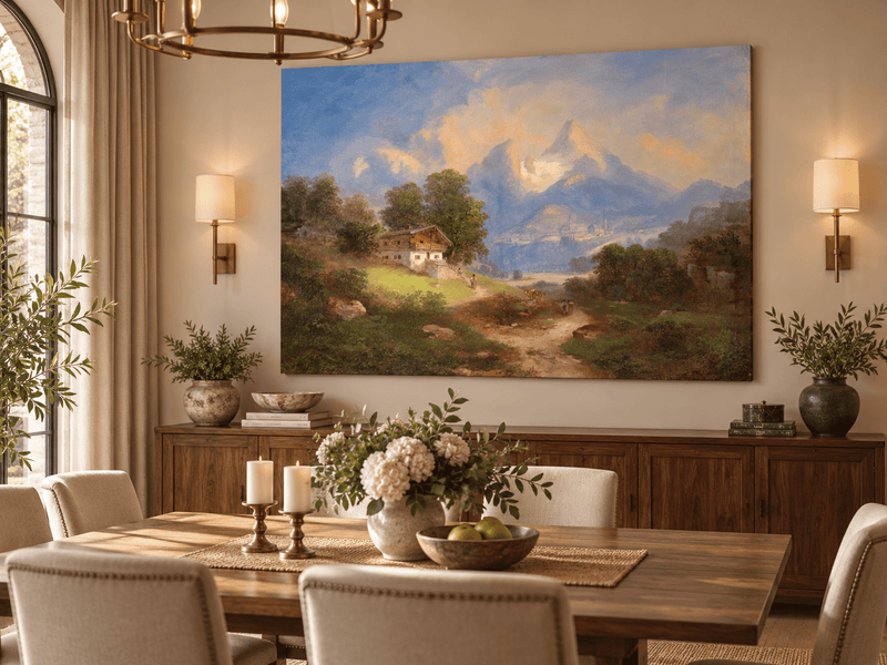 Landscape Oil Painting - Alpine Cottage & Mountain Path