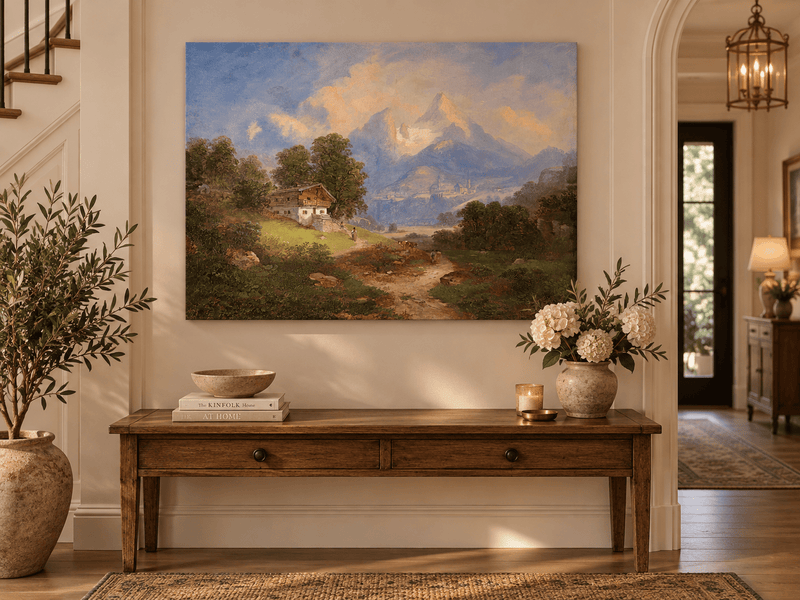 Landscape Oil Painting - Alpine Cottage & Mountain Path
