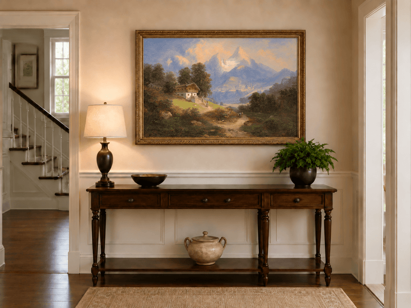 Landscape Oil Painting - Alpine Cottage & Mountain Path