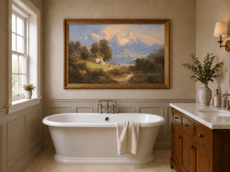 Landscape Oil Painting - Alpine Cottage & Mountain Path