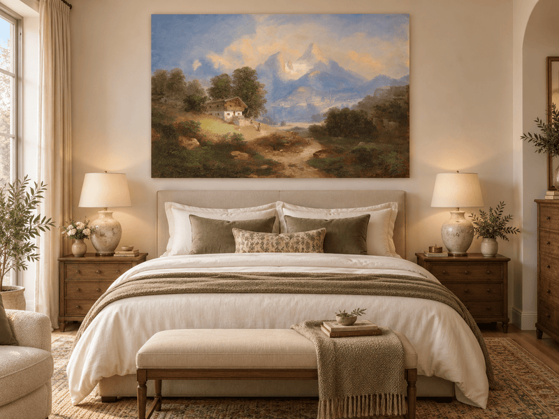 Landscape Oil Painting - Alpine Cottage & Mountain Path