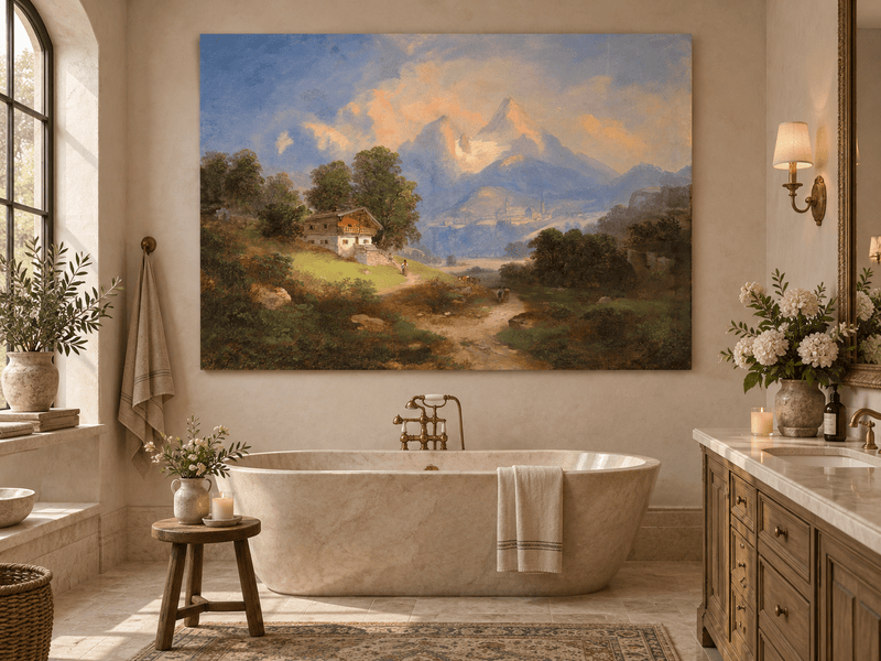 Landscape Oil Painting - Alpine Cottage & Mountain Path