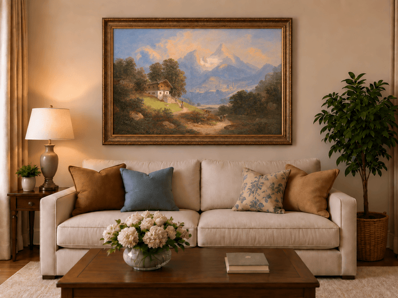 Landscape Oil Painting - Alpine Cottage & Mountain Path