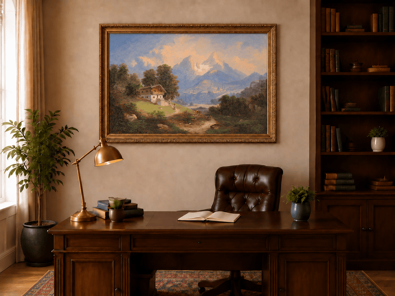 Landscape Oil Painting - Alpine Cottage & Mountain Path