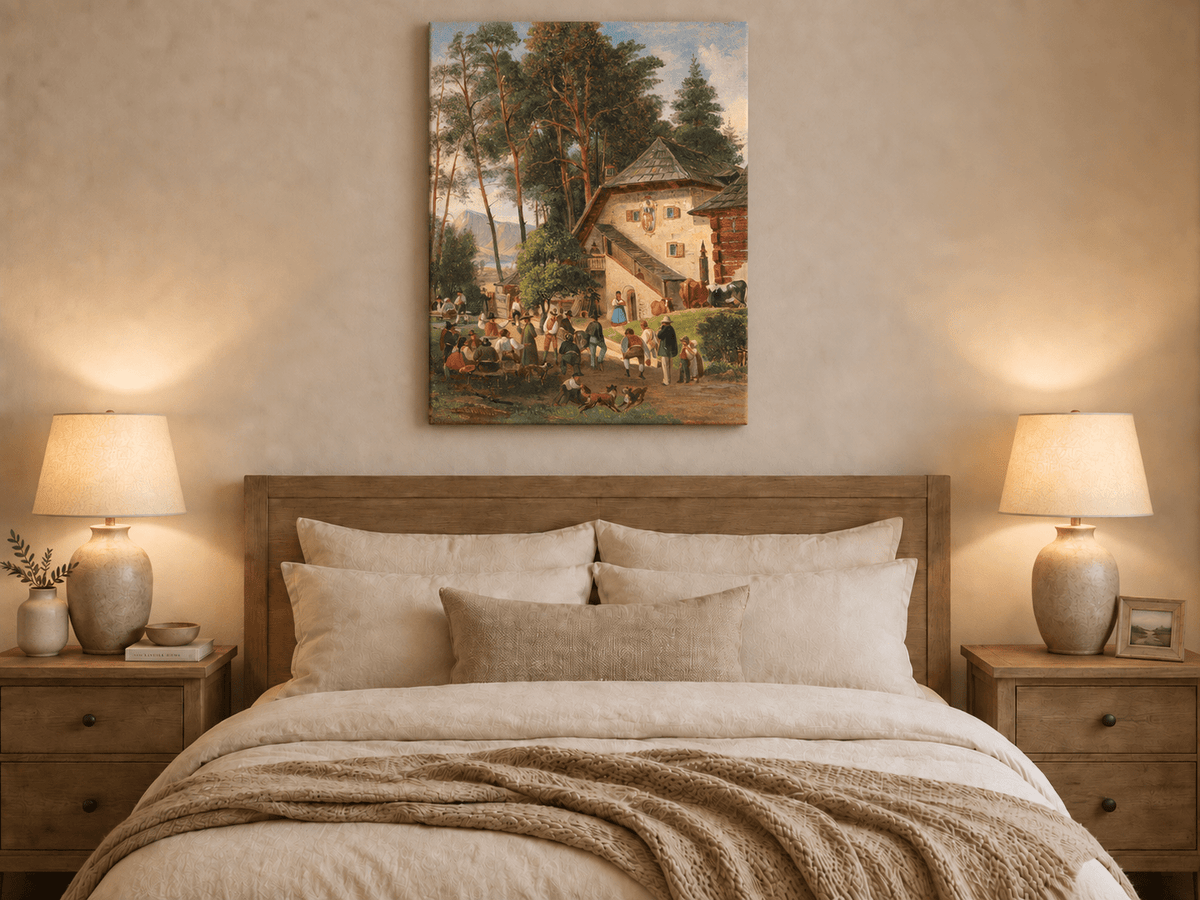 Landscape Oil Painting - Alpine Farmstead Gathering