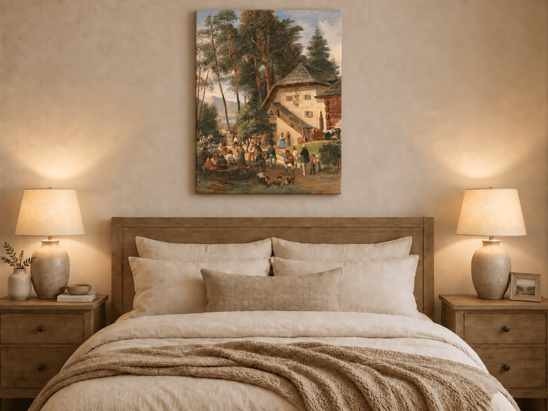 Landscape Oil Painting - Alpine Farmstead Gathering